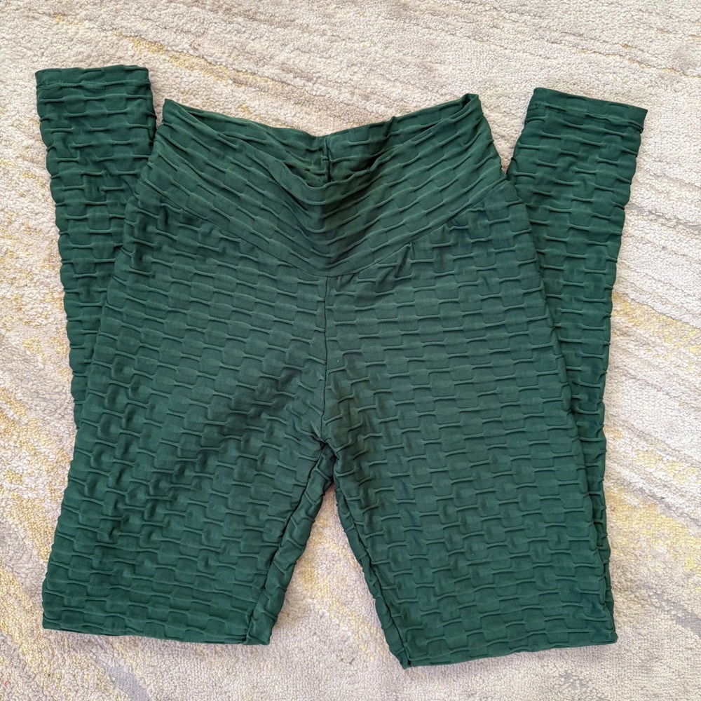 Green Textured Scrunch Butt Leggings Size XS
